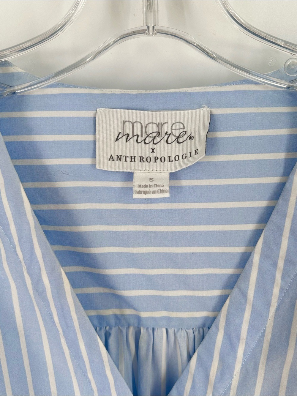 Mare Mare Anthropologie Blue White Striped Lace Up Sides Cotton Blouse Small - Picture 14 of 14